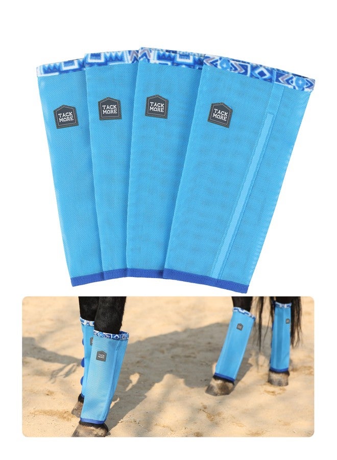 Tackmore Horse Fly Boots with Patterned Fleece Trim, Reduce Rubbing Fly Boots for Horses Set of 4 Summer Protective Leg Boots - Cool Blue L - Image 1